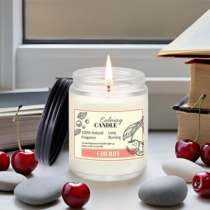 Scented Candles Gifts for Women, Home Decor Soy Candles, Birthday, Valentine, Christmas, Anniversary Aromatherapy Gifts or Just for Enjoying Life and Personal Relaxation Healing (7oz, Cherry)