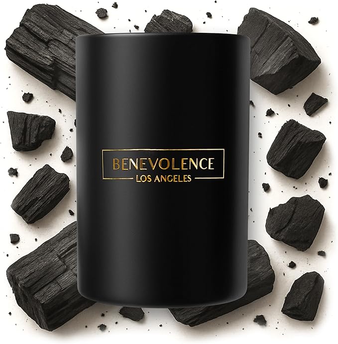 Benevolence LA Charcoal Scented Candle | Soy Christmas Candles, Black Candle for Home | Holiday Candles Gifts for Women and Men | Home Fragrance | Aromatherapy | Bathroom Freshener | 10oz