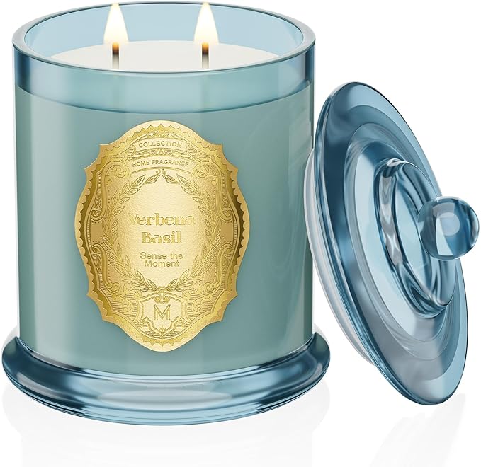 M&SENSE Verbena Basil Candles for Home Scented, 2 Wick 12.7oz Soy Wax Candles Non Toxic,70 Hours Long Burning,Christmas Candles Gift for Stress Relief, Meditation, Yoga