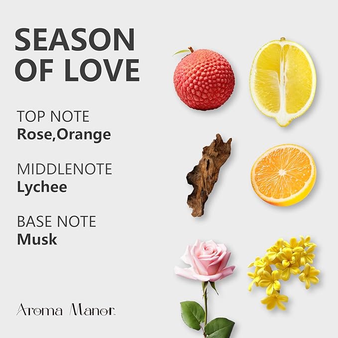 Hotel Fragrance Oil - Season of Love Essential Oils for Scent Diffuser - Rose, Orange, Lychee, Musk - Home Luxury Scents Aroma Fragrance for Home, Office