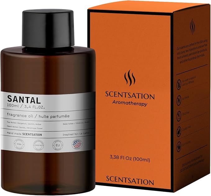 Essential Oils for Diffusers for Home - Santal Oil 3.4 Fl Oz - Everyday Aromatherapy Oil - Long Lasting Hotel Collection - Oils for Diffuser - Made in USA