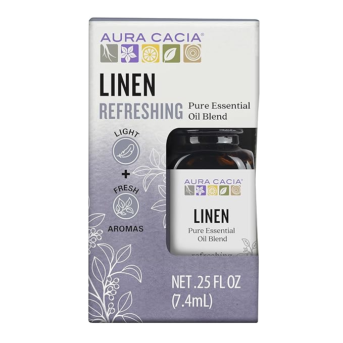 Aura Cacia Linen Essential Oil Blend, Boxed 0.25 fl. oz. - Light Aroma, No Synthetic Fragrances