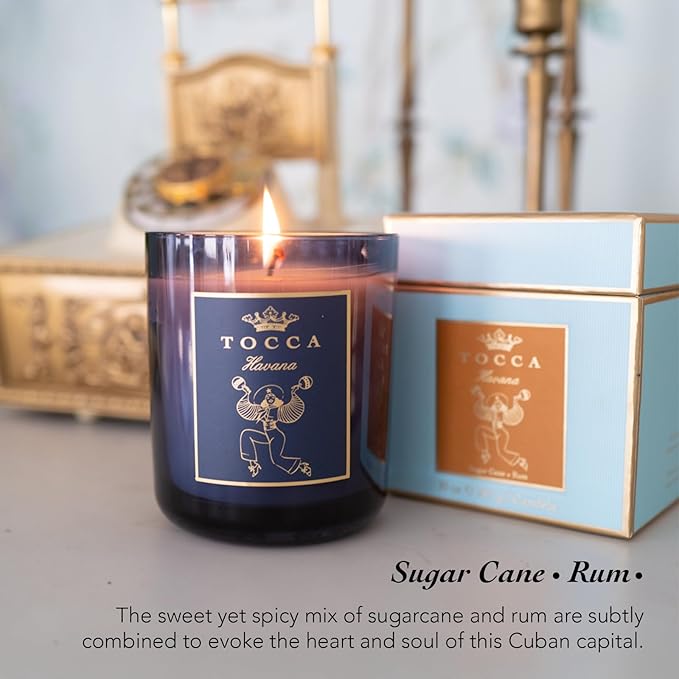 TOCCA Havana 10oz Candle- Sugar Cane & Rum Scented, Hand Poured Soy-Wax Blend with 100% Cotton Wick, 60 Hour Burn Time