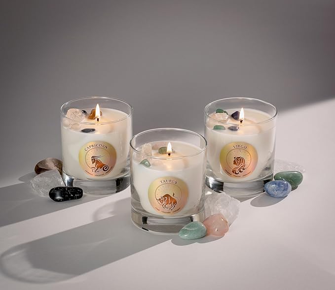 Luxury Glass Jar Candle, Capricorn Zodiac Sign, 8.8 oz - Crystal Infused - Scents of Citrus, Lavender, Spice, & Wood - USA Made, Coconut-Soy Wax, Essential Oils, Dr. Developed