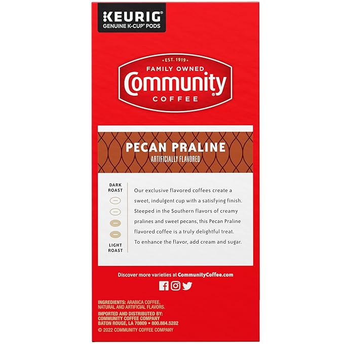 Community Coffee Pecan Praline Flavored, Medium-Dark Roast, Single-Serve Keurig K-Cup Pods, 32 Count (Pack of 4)