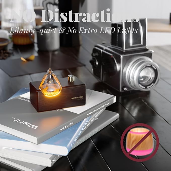 Black Obsidian Waterless Essential Oil Diffuser with Real Wood Base for Aromatherapy, Modern Smoky Glass Oil Diffuser, Cordless Portable Scent Diffuser Machine for Office Men Large Room, 2026 Model
