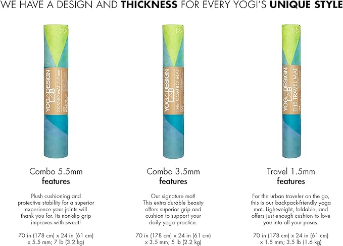 YOGA DESIGN LAB | The Combo Yoga Mat | 2-in-1 Mat+Towel | Eco Luxury | Ideal for Hot Yoga, Power, Bikram, Ashtanga, Sweat | Studio Quality | Includes Carrying Strap!