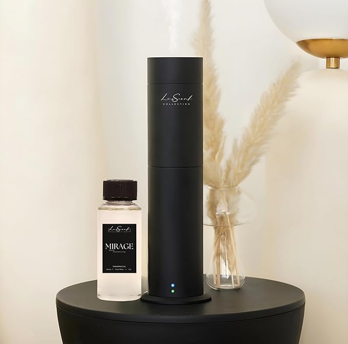Aroma Scent Diffuser Starter Kit for Up to 1000SQ. FT. Coverage - 120ML Waterless Essential Aroma Scent Oil Included - Luxury Aroma Diffuser Ideal for Home, Office & Hotel (Black, Mirage)