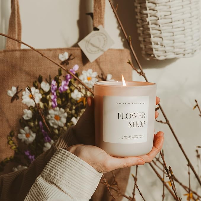 Sweet Water Decor Rose Candle - Jasmine with Pink Peppermint Scent - Rose Scented Candles 100% Cotton Wick - Bergamot with 70 Hours Burn Time - Scented Candle for Home - Flower Shop 15oz