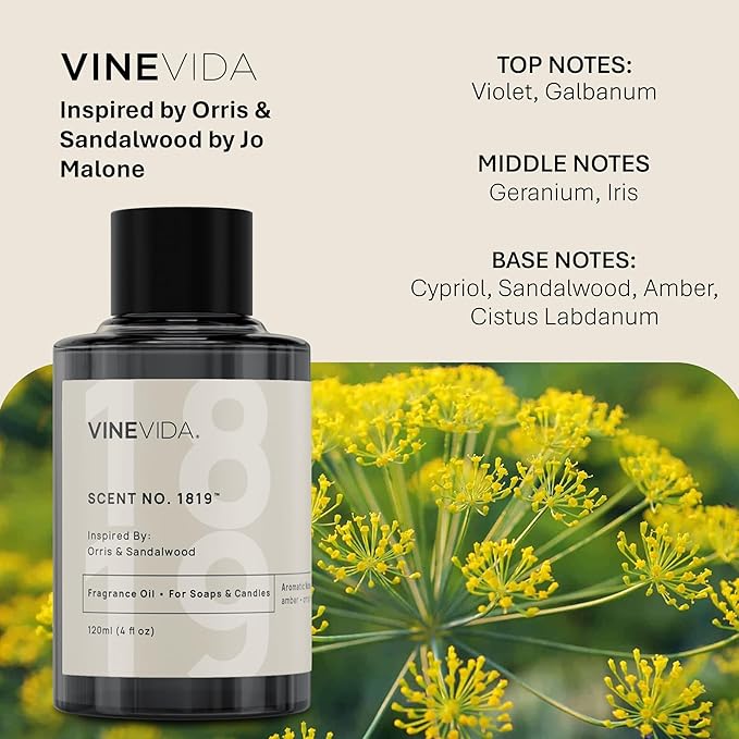 VINEVIDA [32oz] Orris & Sandalwood Fragrance Oil for Candle Making - Natural Candle Oil Scents - Soap Making Essential Oil - Made in USA