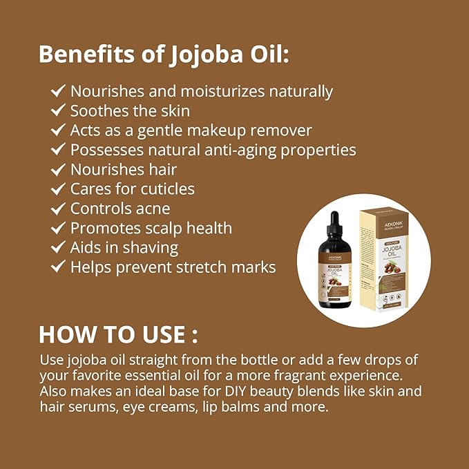 Organic Cold Pressed Jojoba Oil Reduce Wrinkles, Fine Lines & Dark Spots - Non-GMO, Vegan & Cruelty Free - Moisturizing Oil for Skin, Hair & Body - Suitable for Men & Women | 4fl oz (118 ml)
