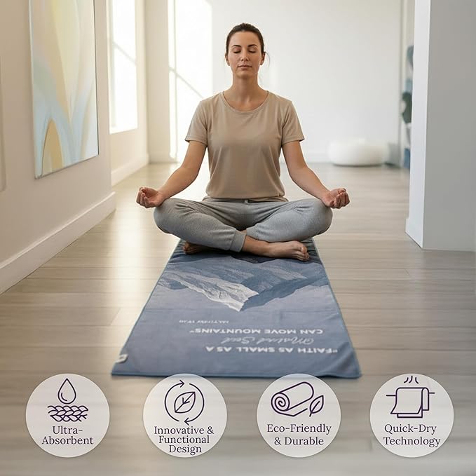 Non Slip Hot Yoga Towel for Yoga, Machine Washable Yoga Towel with Silicone Grip, Quick Drying & Super Absorbent, Multi-Purpose Perfromance Mat 26.5" x72", Perfect Yoga Gift for Woman & Men (Mountain)