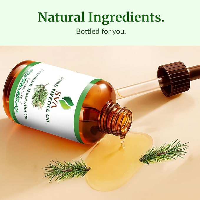 SVA Pine Needle Essential Oil – 4 Fl Oz – 100% Natural Pine Needle Oil - for Diffuser, Hair Care, Face, Skin Care, Aromatherapy, Scalp and Body Massage, Soap and Candle Making – with Dropper
