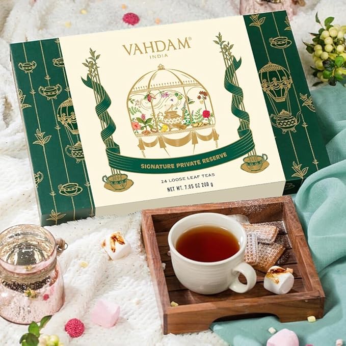 VAHDAM, Luxury Tea Gift Set | 24 Unique Loose Leaf Teas in Tin Caddies - Premium Tea Gift Box |Gluten Free & Non GMO | Gifts for Women, Men & Adults