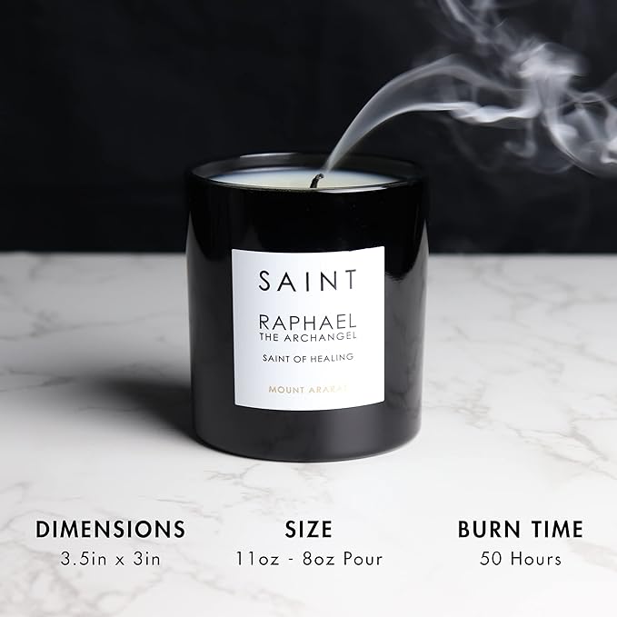SAINT Raphael The Archangel Scented Candle with Prayer and Prayer Coin, Soy Coconut Aromatherapy Candle with 50 Hour Burn Time