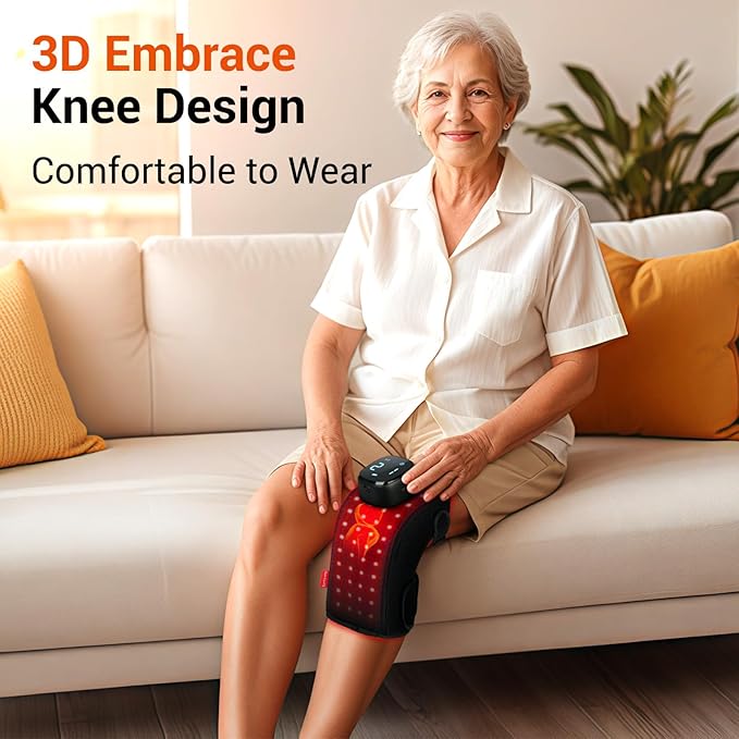 Comfytemp 3D Red Light Therapy Knee Wrap with Vibration Massage, FSA Eligible HSA Cordless 5000mAh Heated Knee Massager, Near Infrared Light Brace for Knee, Valentines Day Gifts for Her, 660nm & 850nm
