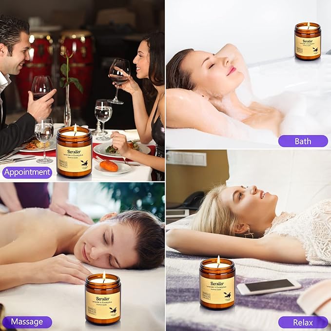 Aromatherapy Candles, 14 OZ Lavender Eucalyptus Scented Candles Stress Relief and Relax for Home & Bedroom Gift for Women Birthday Christmas, Soy Wax Candles (Lavender Eucalyptus 2 Jar)