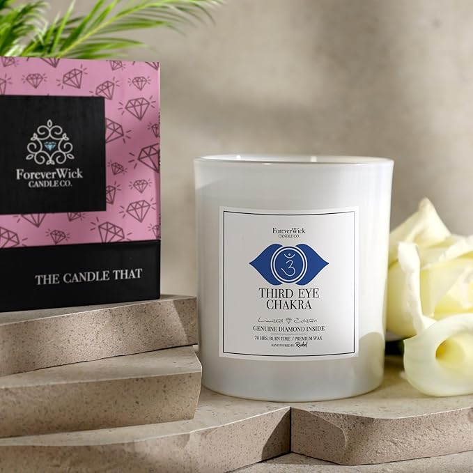 Foreverwick Third Eye Chakra Candle | Aromatherapy Candle | Soy Wax Natural Candles | Lapis Lazuli Crystals Candle | Jasmine Aroma Therapy Scented Candle | Zinc Free Wick Candle | 14 oz Organic Candle