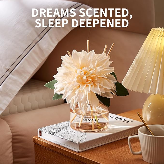 Reed Diffuser Set for Home, 7.1 fl oz / 210 ml - Tangerine Scent Diffuser with Sticks Home Fragrance Flower Reed Diffuser with Plastic Flowers for Bathroom Shelf Décor
