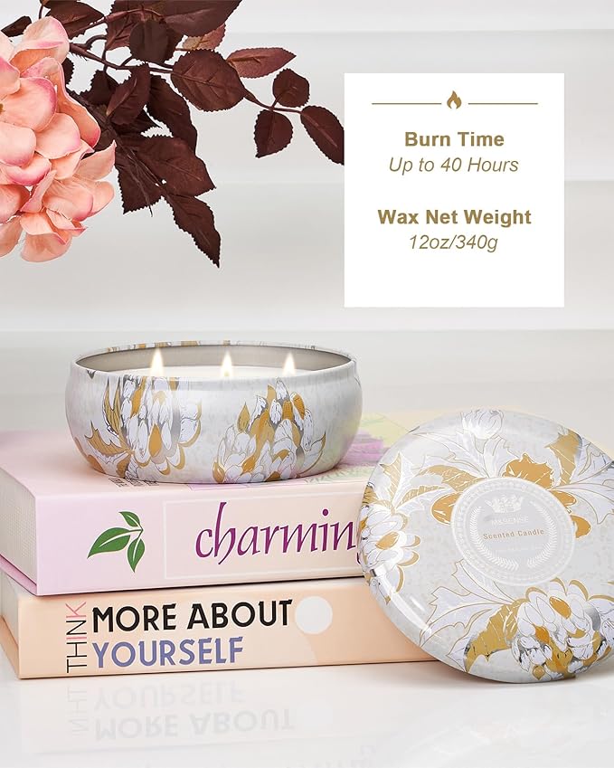M&SENSE Sunkissed Citrus Scented Candles Large 3 Wick Soy Tin Candle, Over 40 Hour Burning Time, 100% Natural Vegan Wax Relaxing Aromatherapy Aesthetic Candle Gift for Women Men