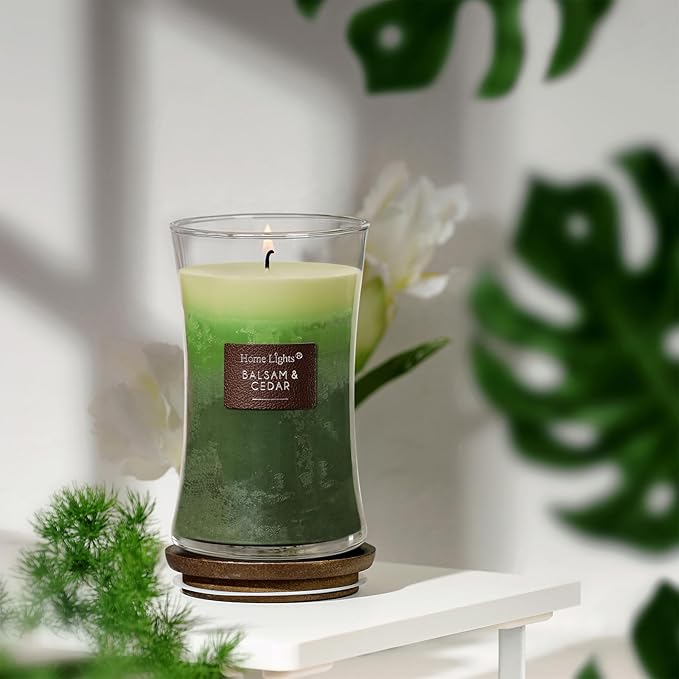 HomeLights 3-Layer Candles for Home Scented, 21.52 OZ Natural Soy Wax Scented Candles Burns Up to 100 Hours, Large Jar,Balsam & Cedar