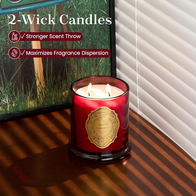 M&SENSE Tomato Leaf Candles for Home Scented, 2 Wick 12.7oz Soy Wax Candles Non Toxic,70 Hours Long Burning,Christmas Candles Gift for Stress Relief, Meditation