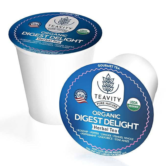 Organic Tea Pods with Ginger, Peppermint, Fennel, Licorice, & Rosehip Digest Delight by Teavity (12 Tea Pods)