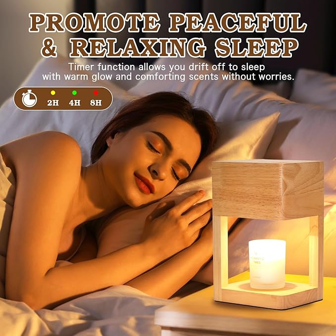 Candle Warmer Lamp Wood with Timer, Dimmable Electric Candle Lamp Warmer for Jar Candles, 2 * 35 Watt Bulb, Birthday Gifts for Mom, Decorative Wooden Candle Lamp for Bedroom Home Decor