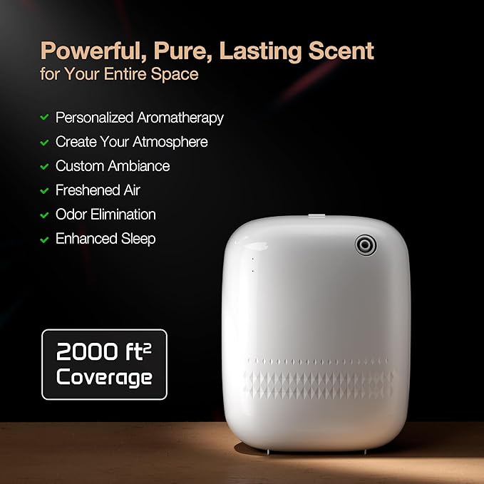 Smart Waterless Essential Oil Diffuser (400 mL Capacity) Starter Kit with 200mL Hotel Scent Fragrance Oils, Up to 2000 sq ft App Control Scent Air Machine with 12V1A Power Adapter, ANW Kit White