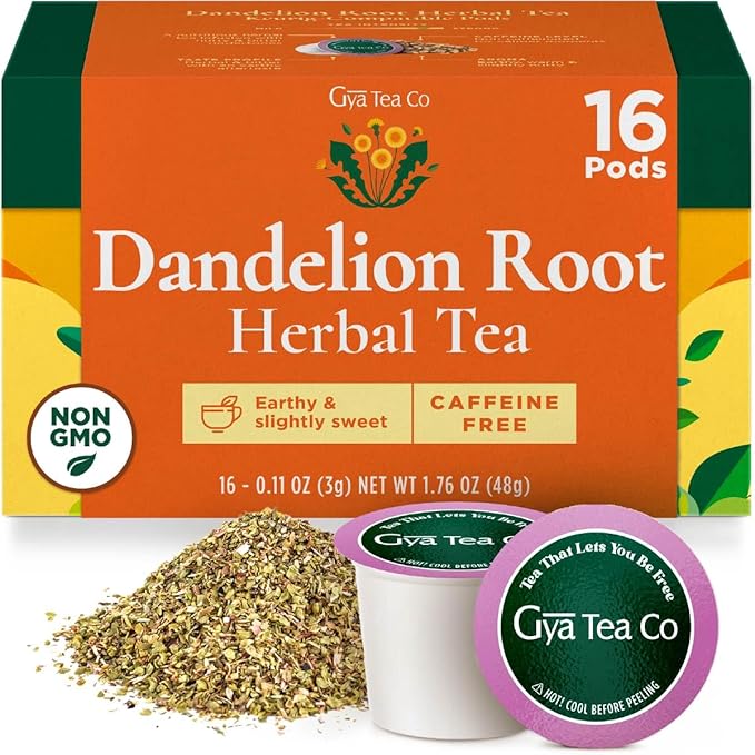 Gya Tea Co Dandelion Leaf and Root Herbal Tea Pod (16 Count)- Decaf Wellness Tea for Body Comfort & Relaxing