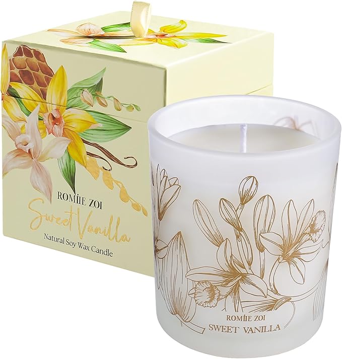 ROMIIE ZOI Scented Candle - Sweet Vanilla - 6oz Soy Wax Candle for Home, Gifts for Women