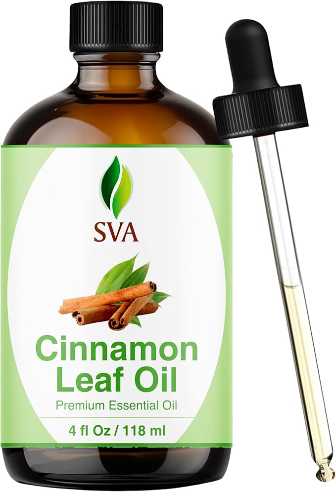 SVA Cinnamon Leaf Essential Oil – 4 Fl Oz – 100% Natural Cinnamon Oil - for Diffuser, Hair Care, Face, Skin Care, Aromatherapy, Scalp and Body Massage, Soap and Candle Making – with Dropper