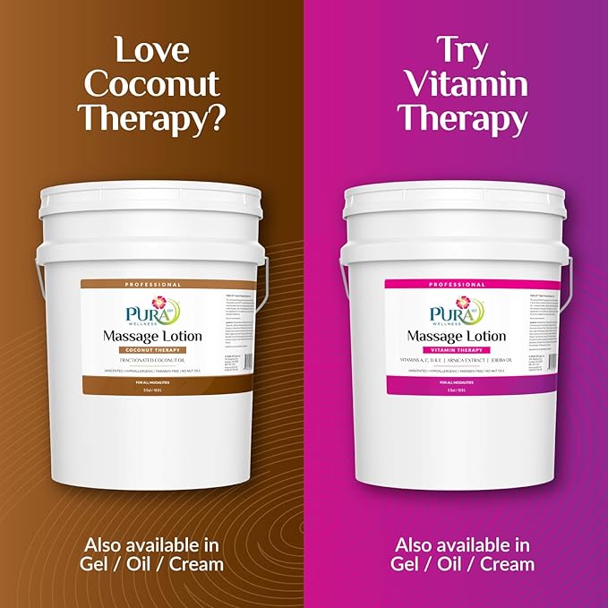 Coconut Therapy 5 Gallon Massage Lotion, Coconut Oil, Professional, Massage Therapy, Deep Tissue, Unscented, Natural Ingredients, Skin Hydrating, Moisturizing, Muscle Relief, for Bruising