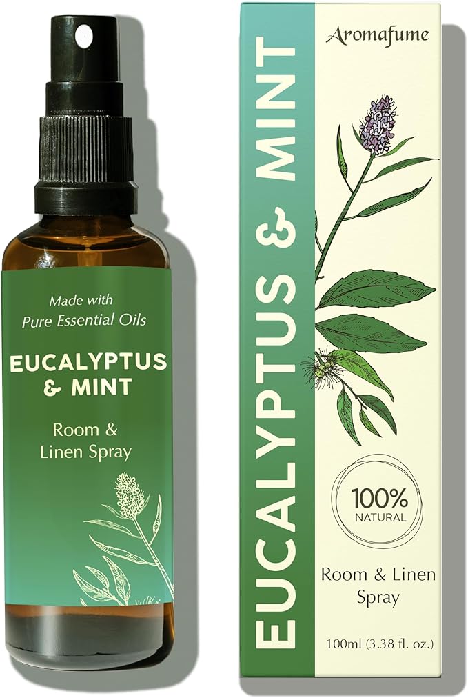 Eucalyptus & Mint Room, Linen & Pillow Spray by Aromafume | 100ml/3.38fl oz | with Pure Eucalyptus & Mint Essential Oil | Aromatherapy | Mist for Bedding, Fabrics
