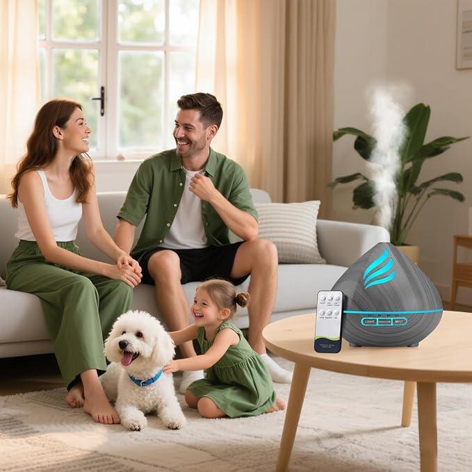 Essential Oil Scent Diffuser: 500ML Aroma Diffuser with Remote Control, Large Fragrance Aromatherapy Diffuser for Bedroom Home, Mist Humidifier & 14 Colors LED Lights and waterless Auto-Off, Dark Grey