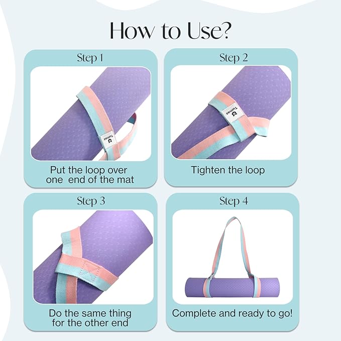 Tumaz Yoga Mat Strap [MAT NOT Included] (2 Sizes) with Extra Thick & Comfy Delicate Texture, Adjustable Yoga Mat Carrier