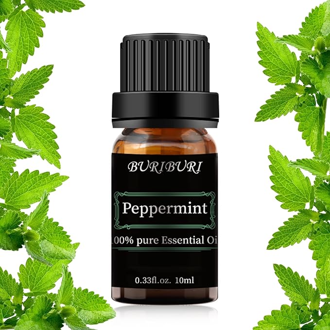 BURIBURI Peppermint Essential Oil 100% Pure, Undiluted, Natural, Organic Aromatherapy Mint Essential Oils 10ML for Diffuser, Soap Candle Making