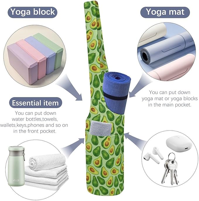 KKdskkds Fresh AvocadoYoga Mat Bag Large Opening Long Tote Yoga Mat with Pocket Fit Most Size Mats