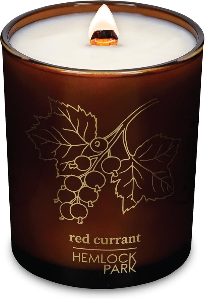 Hemlock Park Amber & Gold Wood Wick Candle Handcrafted with Natural Coconut Wax (Standard 7.2 oz, Red Currant)