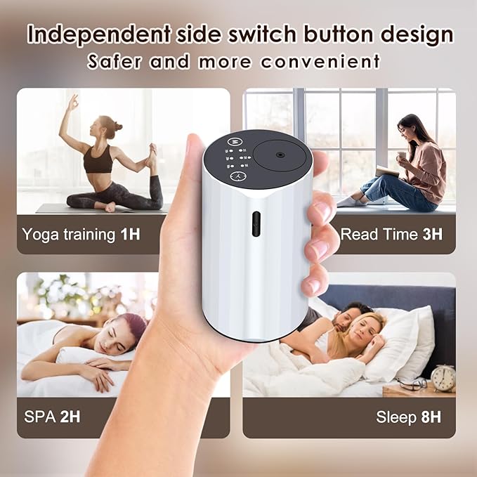 Waterless Essential Oil Diffuser Aromatherapy Scent Diffusers for Home Large Room, Bedroom, Car, Office, Desk, Battery Operated Mini Portable Air Freshener (White-2)