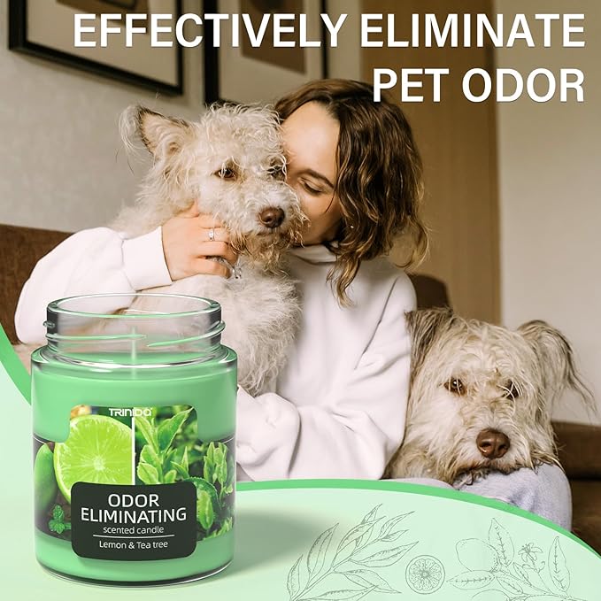 TRINIDa Lemon & Tea Tree Odor Eliminating Candles for Home Scented, Eliminates 99% of Pet, Smoke, Food and Other Smells Quickly, Highly Fragranced Candle, Premium Soy Candles Set for Women