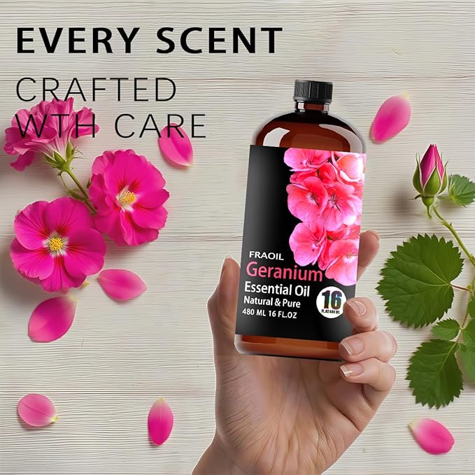 Geranium Essential Oil, Geranium Oil 16 Fl Oz 480 ML for Diffuser Humidifier Yoga Cleaning DIY Candle Soap Making Perfume Gift for Women Essential Oils