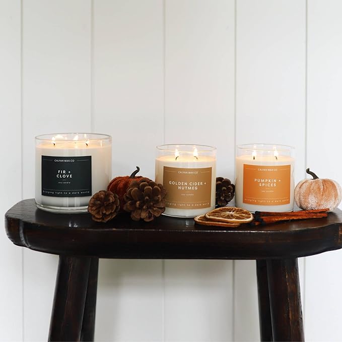 Calyan Wax Co. Golden Cider & Nutmeg 2 Wick Scented Candle - 37 Hour Burn - Luxury Non Toxic Soy Wax Candles - Long Lasting Large Glass Jar Candle for Home - 8.8oz