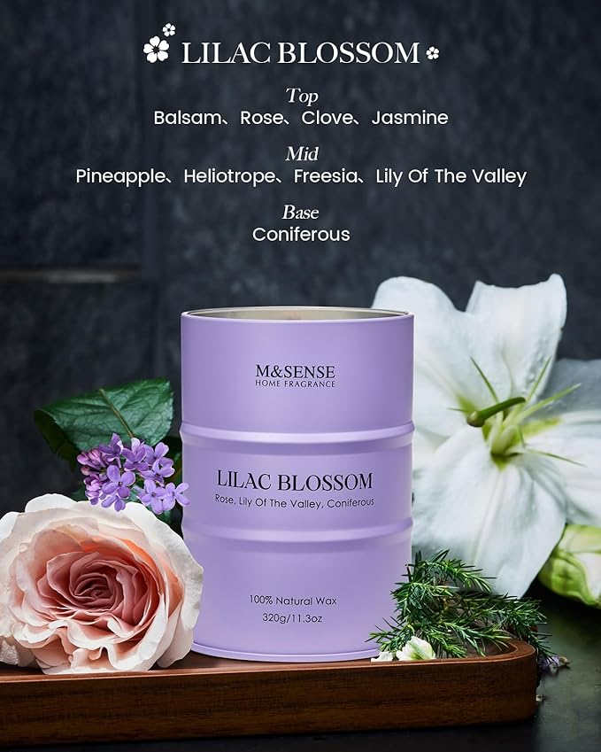 M&SENSE Lilac Blossom Soy Candles for Home Scented, 11.3oz 70 Hour Long Burning Aromatherapy Candle for Stress Relief Meditation Yoga Relaxing SPA, Housewarming Gifts for Women