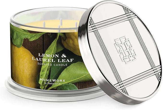 HomeWorx by SLATKIN + CO. Candle- Lemon & Laurel Leaf, 18 oz. Premium Scented Candle