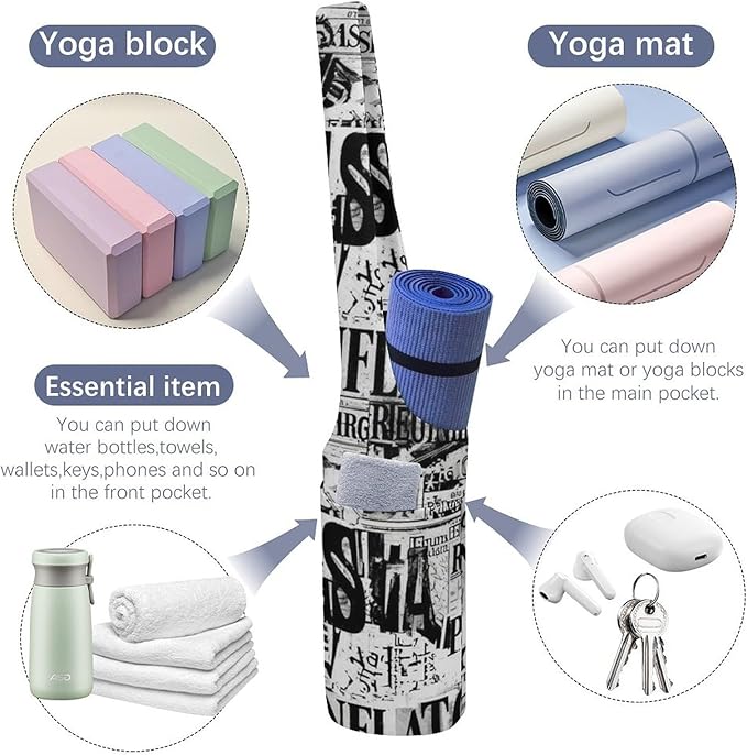 Aiyoolee Single Shoulder Yoga Mat Carrier Bag Portable Spacious with Pocket for Yoga Gym Fitness Travel