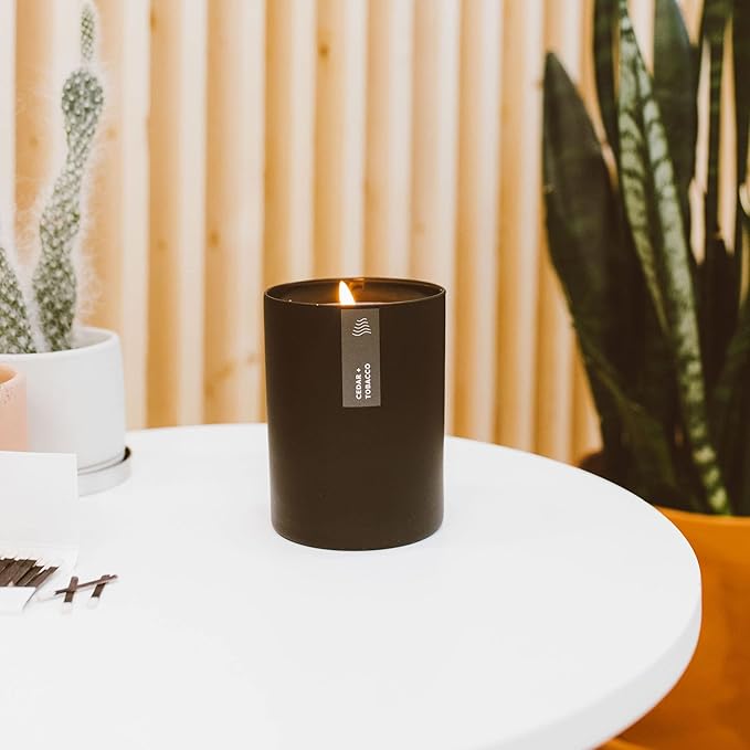 Calyan Wax Co. Cedar & Tobacco Scented Candle - 75 Hour Burn - Luxury Non Toxic Soy Wax Candles - Long Lasting Black Tumbler Jar Candle for Home - 10.2oz