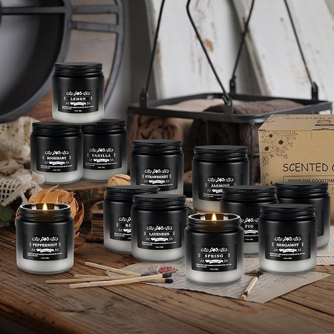 12 Pack Men's Scented Candles in Jar - 3.5oz Each, 150+ Hours Long Lasting, Soy Blend Wax Aromatherapy Candle Gifts Set for Men, Birthday, Valentine, Anniversary, Christmas