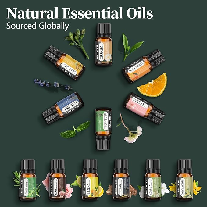 Perfect for Diffusers – 12 Natural Essential Oils Set with Gift Box & Bag | Lavender, Vanilla, Rose, Peppermint & More | Ideal for Aromatherapy, Relaxation & Home Use