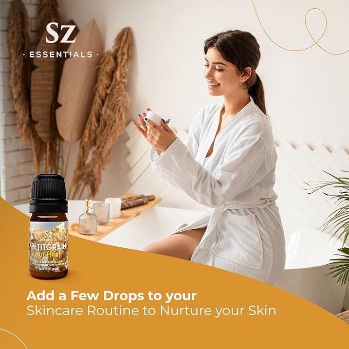 Petitgrain Sur Fleurs Essential Oil - 100% Pure and Undiluted - Extracted from Neroli-Bitter Orange Tree - Citrusy & Woody Scent with Fresh Neroli Floral Overtones - Therapeutic Grade